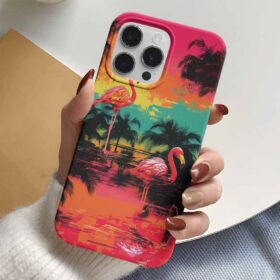 Yağlı Boya Flamingo Tasarımlı Silikon Telefon Kılıfı
