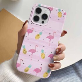 Flamingo Ananas Motifli Tasarımlı Silikon Telefon Kılıfı