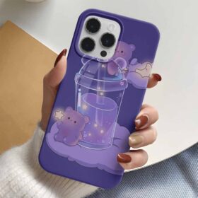 Gece Bubble Tea Ayıcıklar Tasarımlı Silikon Telefon Kılıfı