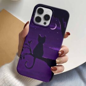 Ay Manzarası İzleyen Kedi Tasarımlı Silikon Telefon Kılıfı