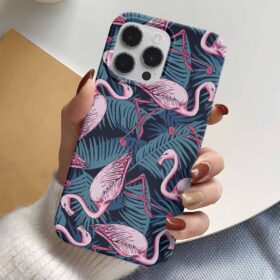 Yaprak Arka Planlı Flamingo Tasarımlı Silikon Telefon Kılıfı