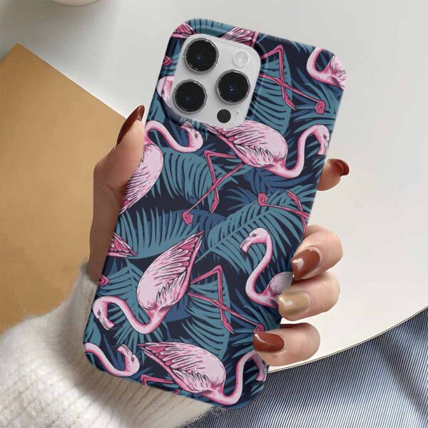 Yaprak Arka Planlı Flamingo Tasarımlı Silikon Telefon Kılıfı