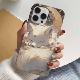 Tatlı Beyaz Tilki Tasarımlı Silikon Telefon Kılıfı