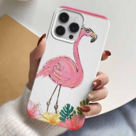 Dışı Süslü Flamingo Tasarımlı Silikon Telefon Kılıfı