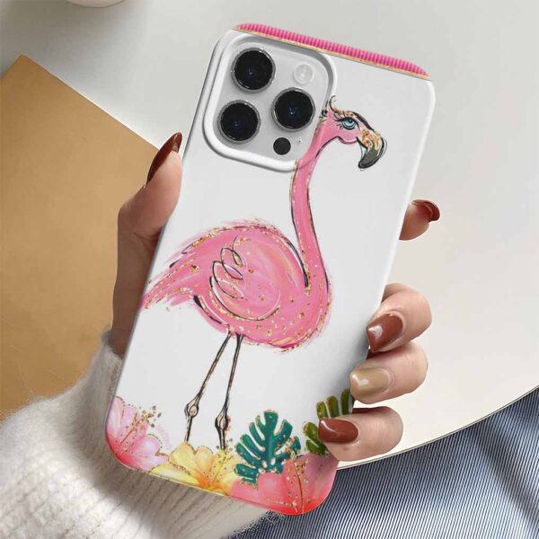 Dışı Süslü Flamingo Tasarımlı Silikon Telefon Kılıfı