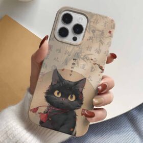 Japon Siyah Kedi Tasarımlı Silikon Telefon Kılıfı
