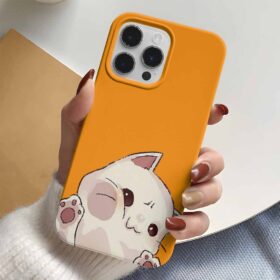 Yapışan Beyaz Kedi Tasarımlı Silikon Telefon Kılıfı