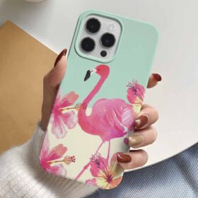 Çiçekler İçindeki Flamingo Tasarımlı Silikon Telefon Kılıfı