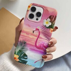 Çiçekli Flamingo Tasarımlı Silikon Telefon Kılıfı