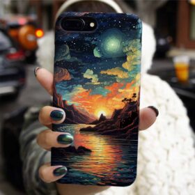 Sanatsal Gün Batımı Tasarımlı Silikon Telefon Kılıfı