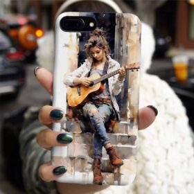 Sanatsal Gitar Çalan Kız Tasarımlı Silikon Telefon Kılıfı