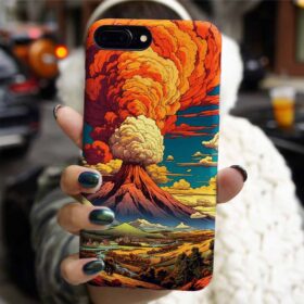 Sanatsal Volkanik Patlama Tasarımlı Silikon Telefon Kılıfı