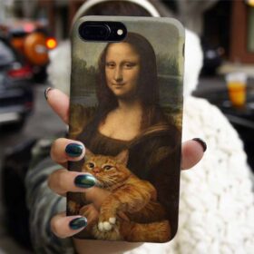 Kedi Ve Mona Lisa Tablosu Tasarımlı Silikon Telefon Kılıfı