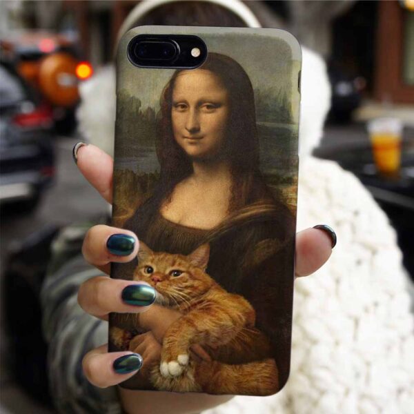 Kedi Ve Mona Lisa Tablosu Tasarımlı Silikon Telefon Kılıfı