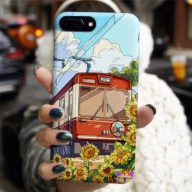 Sanatsal Ay Çiçeği Ve Tren Tasarımlı Silikon Telefon Kılıfı