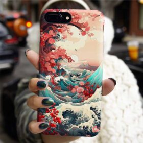 Sakura Ağacı Ve Büyük Dalgalar Tasarımlı Silikon Telefon Kılıfı