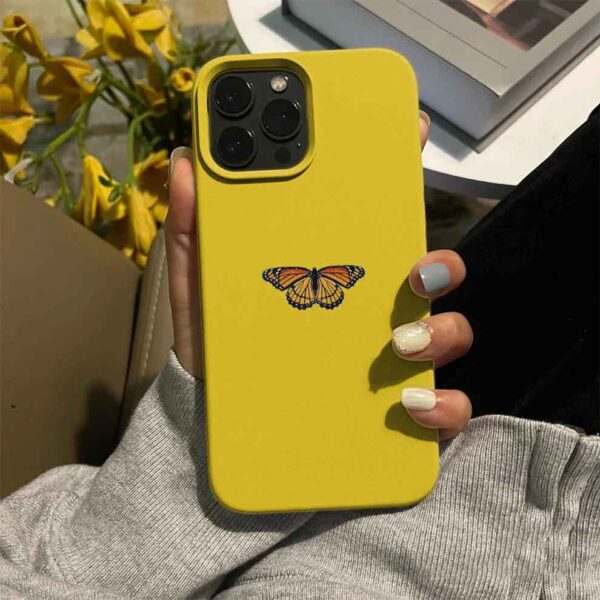 Minimal Turuncu Sarı Kelebek Baskılı Silikon Telefon Kılıfı