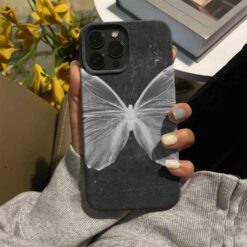 Hologramlı Beyaz Kelebek Baskılı Silikon Telefon Kılıfı