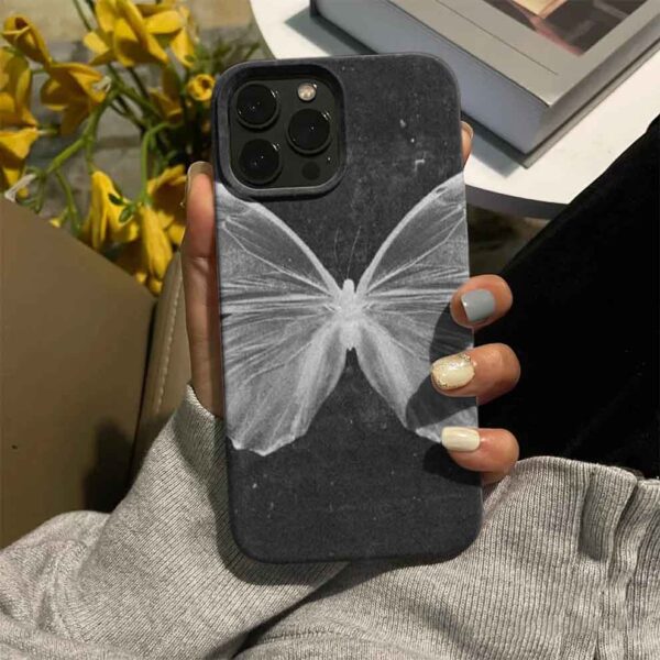 Hologramlı Beyaz Kelebek Baskılı Silikon Telefon Kılıfı