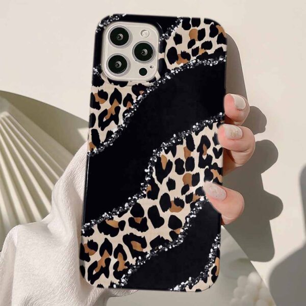 Siyah Simli Soyut Leopar Deseni Tasarımlı Silikon Telefon Kılıfı