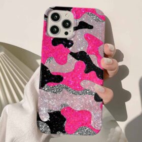 Simli Pembe Kamufilaj Tasarımlı Silikon Telefon Kılıfı
