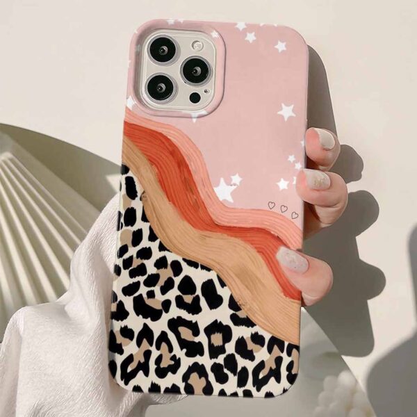 Leopar Ve Yıldızlar Tasarımlı  Silikon Telefon Kılıfı