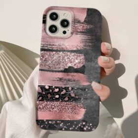 Pembe Fırça Darbeleri Tasarımlı Silikon Telefon Kılıfı