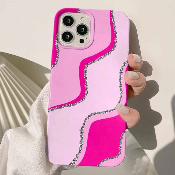 Gri Simli Pembe Desen Tasarımlı Silikon Telefon Kılıfı