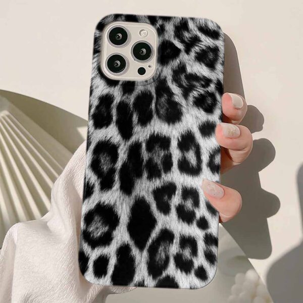 Gri Tüylü Leopar Deseni Tasarımlı Silikon Telefon Kılıfı