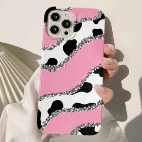 Pembe Simli İnek Deseni Tasarımlı Silikon Telefon Kılıfı