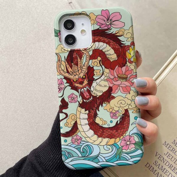 Çiçek Motifli Ejderha Tasarımlı Silikon Telefon Kılıfı