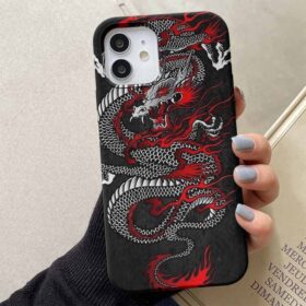 Kırmızı Beyaz Ejderha Tasarımlı Silikon Telefon Kılıfı