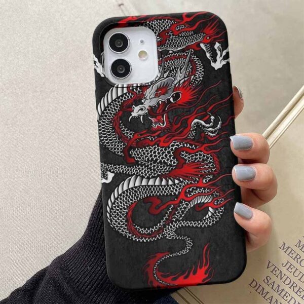 Kırmızı Beyaz Ejderha Tasarımlı Silikon Telefon Kılıfı