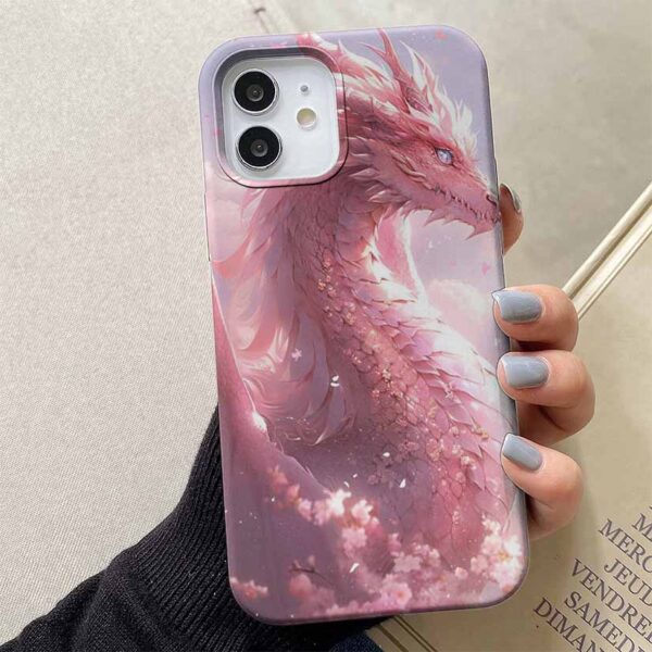 Pembe Asil Ejderha Tasarımlı Silikon Telefon Kılıfı
