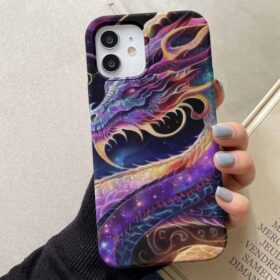 Mor Galaksi Motifli  Ejderha Tasarımlı Silikon Telefon Kılıfı