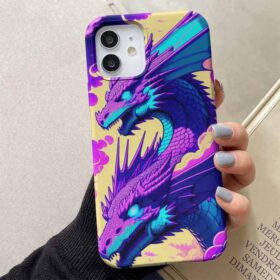 Mor Neon Ejderhaları Tasarımlı Silikon Telefon Kılıfı