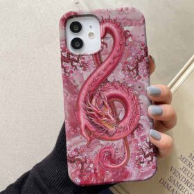 Sol Anahtarı Pembe Ejderha Tasarımlı Silikon Telefon Kılıfı