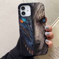 Ateş Ve Buz Ejderhası Kolaj Tasarımlı Silikon Telefon Kılıfı
