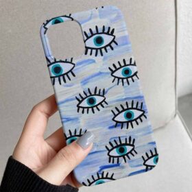 Mavi Fırça Desenli Gözler Tasarımlı Silikon Telefon Kılıfı