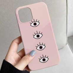 Pembe Açık Gözler Tasarımlı Silikon Telefon Kılıfı
