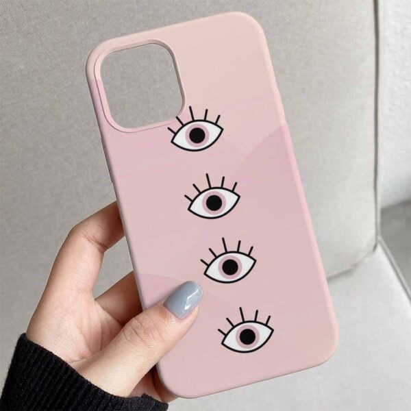 Pembe Açık Gözler Tasarımlı Silikon Telefon Kılıfı