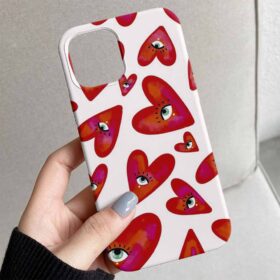 Kırmızı Kalpli Evil Eye Tasarımlı Silikon Telefon Kılıfı