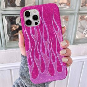 Pembe Tutuşan Alevler Tasarımlı Silikon Telefon Kılıfı