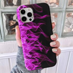 Pembe Yandan Tutuşan Alevler Tasarımlı Silikon Telefon Kılıfı