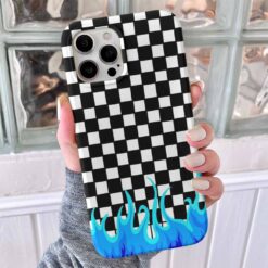 Dama Deseni Mavi Alev Tasarımlı Silikon Telefon Kılıfı
