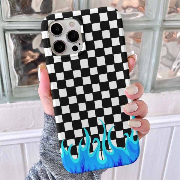 Dama Deseni Mavi Alev Tasarımlı Silikon Telefon Kılıfı