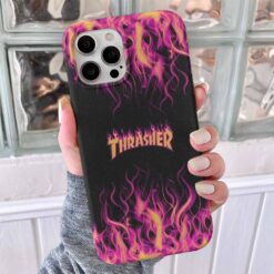 Thrasher Pembe Sarı Alev Tasarımlı Silikon Telefon Kılıfı