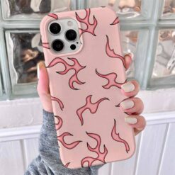 Pembe Arka Planlı Pembe Alevler Tasarımlı Silikon Telefon Kılıfı