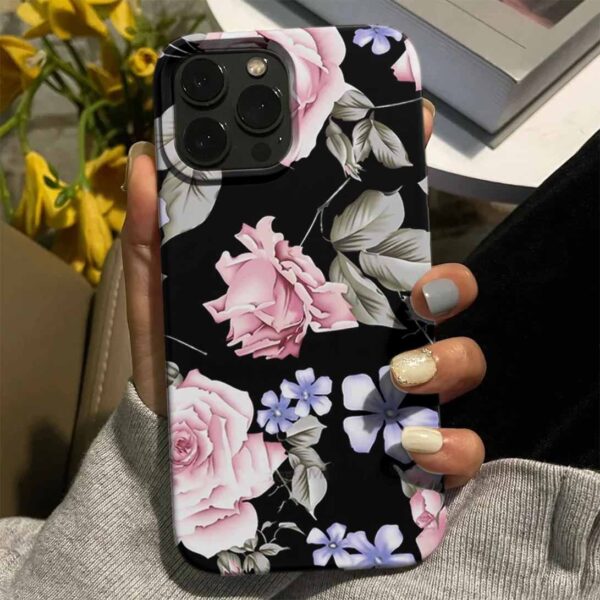Pembe Gül Deseni Tasarımlı Silikon Telefon Kılıfı