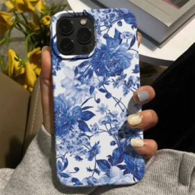 Mavi Çiçek Deseni Tasarımlı Silikon Telefon Kılıfı